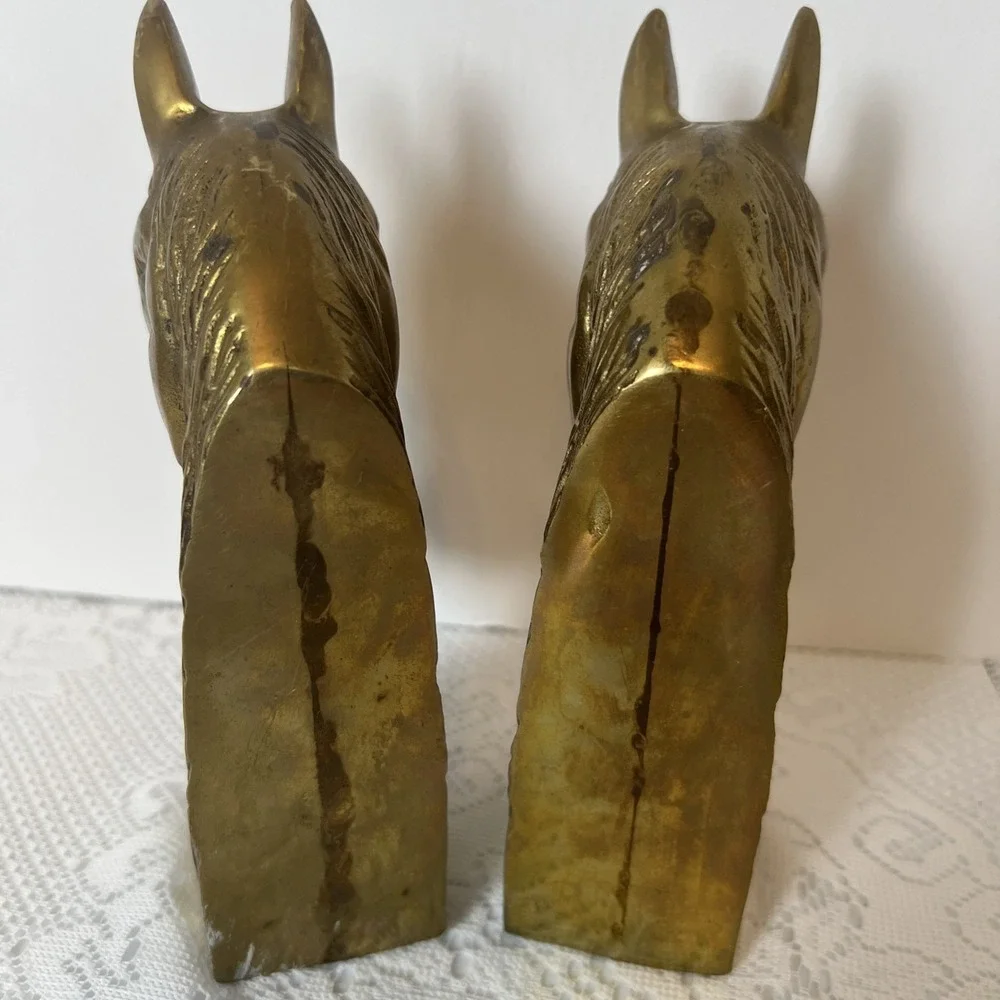 Vintage Mid Centry Modern  Brass 2 Large Horse Head Bookends‎ Pair